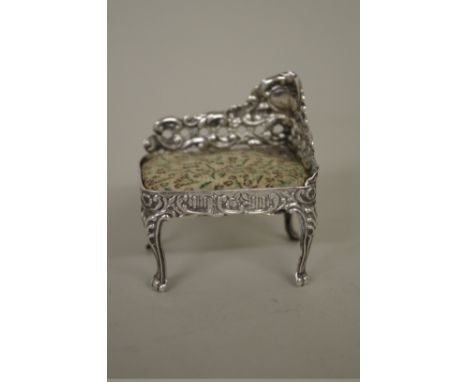 A silver novelty chair pin cushion,&nbsp;by&nbsp;T &amp; S, Birmingham 1901, 4.5 x 5.5cm, 12g. 