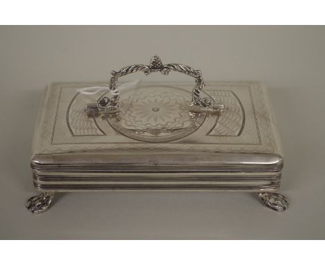 A French silver velvet lined jewel casket,&nbsp;having engine turned decoration, 12 x 7.5cm. 