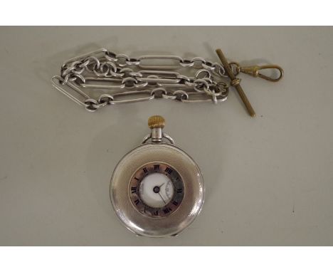 A silver engine turned half hunter stem wind pocket watch,&nbsp;'To The Admiralty' James Walker, London, having white enamel 