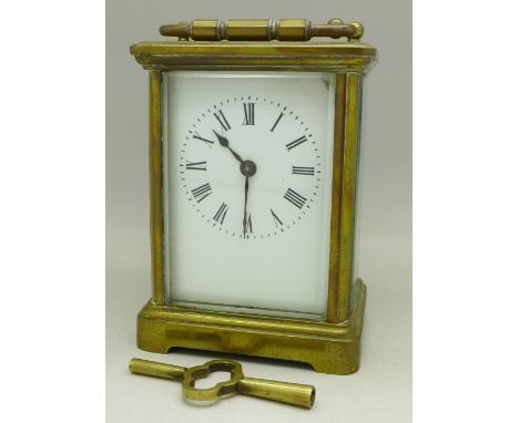 A brass cased carriage clock, 10.5cm