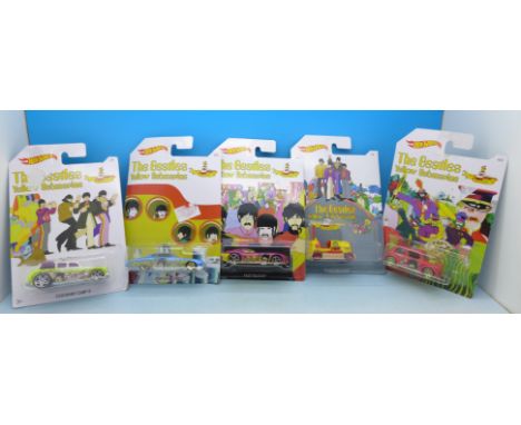 Five Hot Wheels The Beatles Yellow Submarine vehicles by Mattel