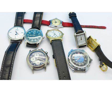 Wristwatches;- lady's Raymond Weil and one silver cased, a Timex character watch, USSR, Haudebert, etc.