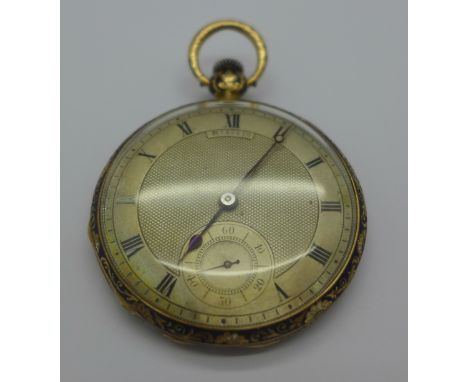 A yellow metal and enamel pocket watch (tests as 18ct gold), 41mm