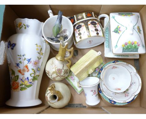 Decorative china including Aynsley, Coalport, a Goebel Blue Tit figure and a Royal Crown Derby 1128 pattern cream jug