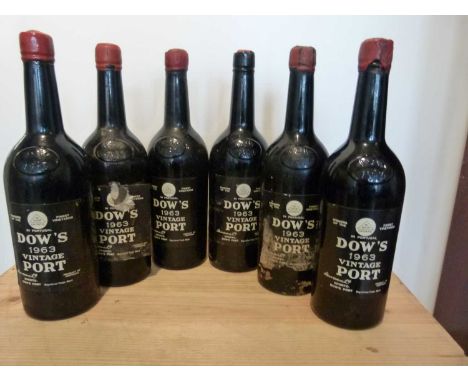 6 Bottles Dow’s Vintage Port 1963 6 Bottles Dow’s Vintage Port 1963 (1 b/n, 1 vts, 2 t/s, 2 u/s,)
