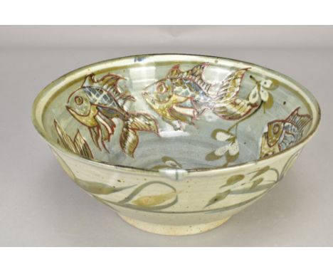 COLIN KELLAM (born 1942); a large stoneware bowl decorated with fish, impressed mark, diameter 28cm. (D)Additional Informatio