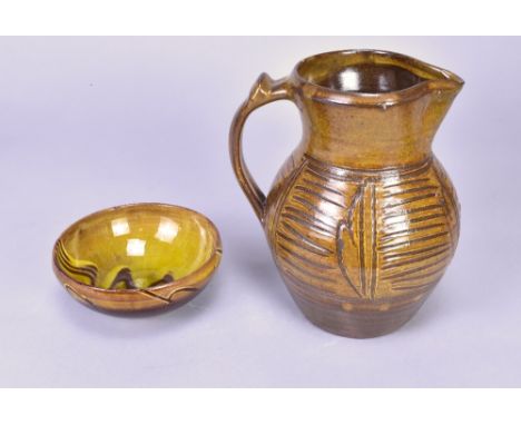 MICHAEL CARDEW (1901-1983) for Winchcombe Pottery & Wenford Bridge Pottery; a slipware bowl with meander pattern, impressed M