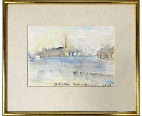 EWEN HENDERSON (1934-2000); a watercolour study, 'Greenwich Power Station', titled, signed and dated 1982, gallery label vers