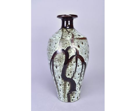 DAVID LEACH (1911-2005) for Lowerdown Pottery; a large stoneware bottle covered in dolomite glaze with willow tree motif, imp