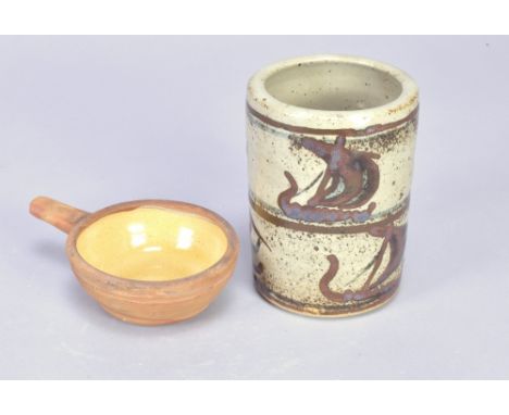BERNARD LEACH (1887-1979) for Leach Pottery; a slipware ramekin/egg baker, impressed early BL mark, diameter 8.5cm (excluding