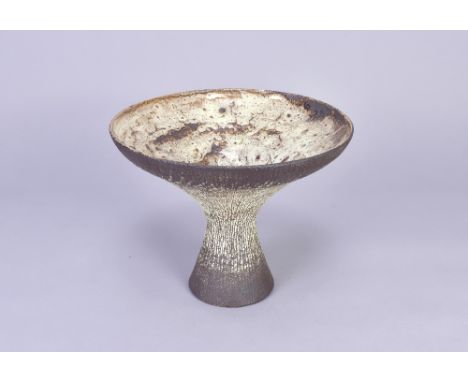 WAISTEL COOPER (1921-2003); a stoneware pedestal bowl with sgraffito decoration on iron and cream ground, painted signature, 