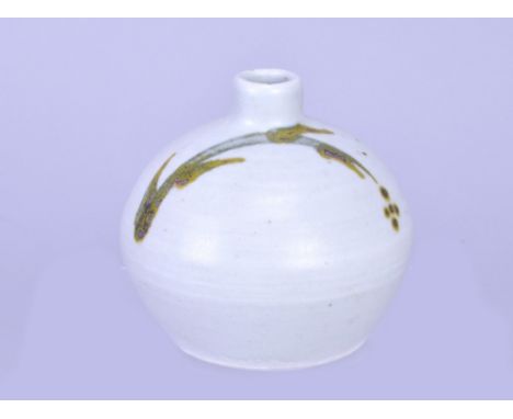 Attributed to BERNARD LEACH (1887-1979) for Leach Pottery; a porcelain bud vase, iron brushwork on celadon ground, impressed 
