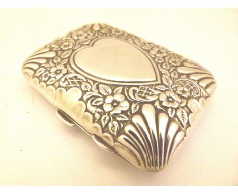 Hallmarked silver cigarette box/ card case with floral embossed decoration, 69g.