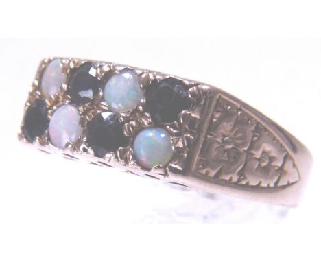 9 ct gold opal & sapphire ring, size N, 3.2g