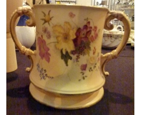 Royal Worcester large blush ivory twin handled tankard H: 16 cm 