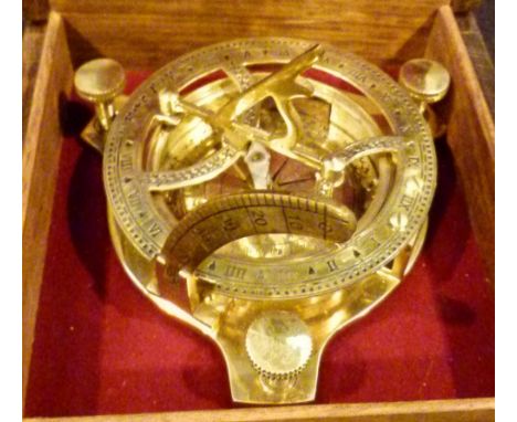 Boxed brass compass / sundial 