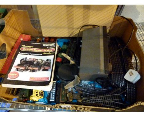 Two boxes of model railway items includes locomotives, wagons, track etc 