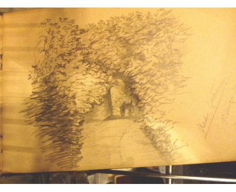 19th century sketch book with pencil drawings