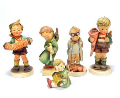 Hummel figures to include 'Little Scholar', all with printed B mark to base (5). CONDITION REPORT: One of the wings of one mo