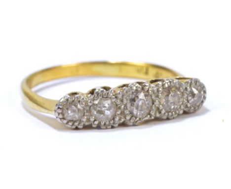 A yellow metal and five stone diamond illusion set ring, size Q, total approx 3.4g (marks rubbed). CONDITION REPORT: Carat ma