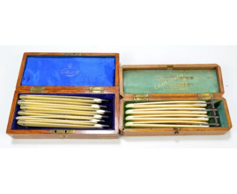 A cased set of four late 19th century ivory bodied razors by Charles Clements of Sheffield, each razor inscribed 'JB Farwell'