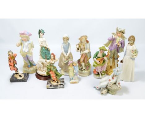 A mixed group of ceramic figures including two Nadal and one Nao (af) examples and further Continental figures of ladies and 