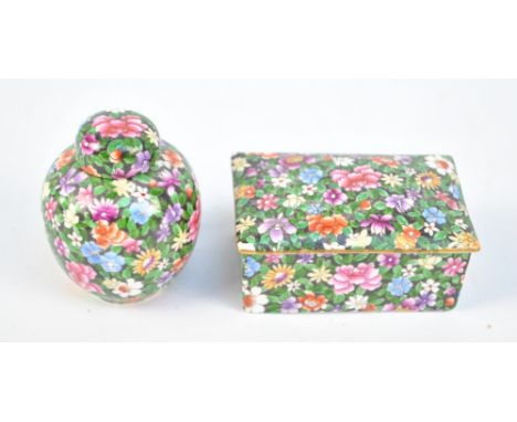 A Tuscan china miniature ginger jar and trinket box, both with painted floral decoration, both stamped with maker's mark to b