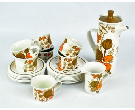 A Midwinter six setting part coffee set with floral decoration including coffee pot, cups, saucers etc. CONDITION REPORT: Cof