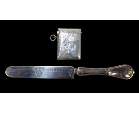 CROSBY & FOSS; a late 19th/early 20th century American sterling silver letter opener, length 18.5cm, and a hallmarked silver 