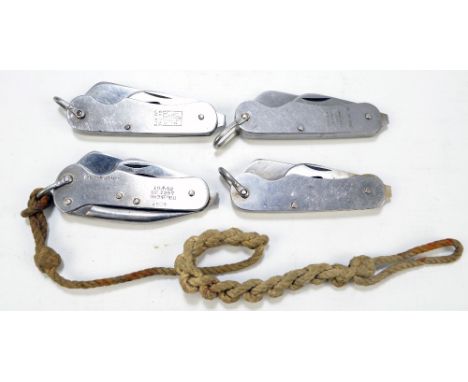 Four mid-20th century military issue clasp knives, one inscribed 'Warriss Sheffield' with broad arrow and date 1954, a James 