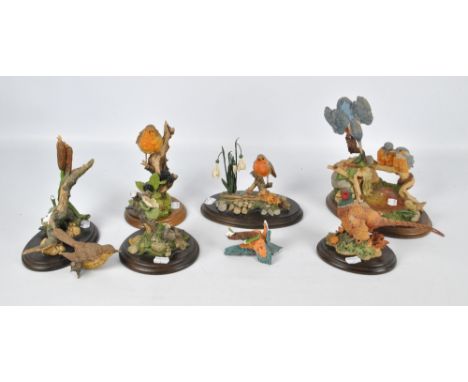 A Country Artists group 'Shimmering Flight' and five further Country Artists bird figures (two badly af), also a Poole Potter