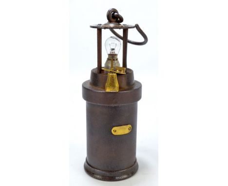 The Wolf Alkaline patent miner's safety lamp, the top further stamped 'Comp. Sheffield' and numbered 2230, height approx 27cm