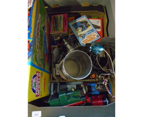BOX OF MOSTLY THOMAS THE TANK ENGINE RELATED ITEMS TO INCLUDE BOOKS MODELS ETC