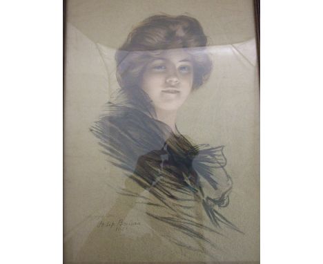 1906 COLOUR PRINT AFTER PHILIP BOILEAU 1864-1917 PORTRAIT OF PEGGY DICKINSON IN WOOD FRAME (54 X 39)CM