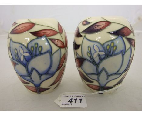 MOORCROFT POTTERY PAIR OF VASES DECORATED IN THE JACOBS LADDER PATTERN DESIGNED BY ALICIA AMISON, PRINTED AND PAINTED MARKS O