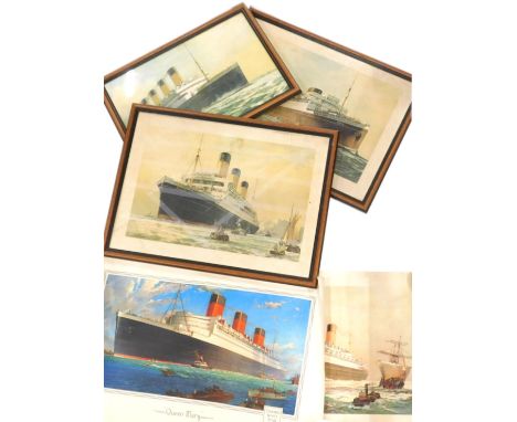 Various Cunard Queen Mary and other ocean liner prints, pictures, etc., to include after Walter Thomas Georgic print, various