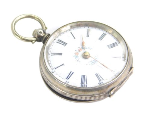 An early 20thC continental ladies fob watch, of circular form with 4cm dia. Roman numeric dial in engine turned case, with va