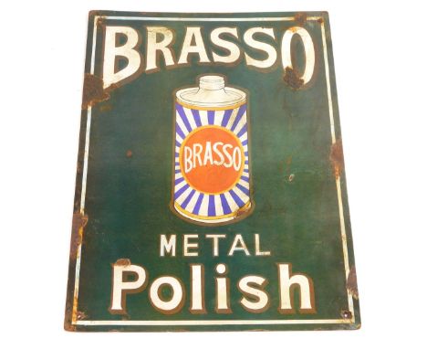 An enamel Brasso metal polish advertising sign, 40cm x 31cm. (AF) 
