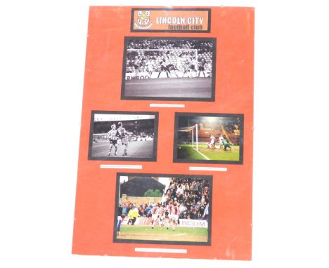 A Lincoln City Football club print, showing famous photographic prints, Alan Shearer making his Newcastle debut there, etc., 