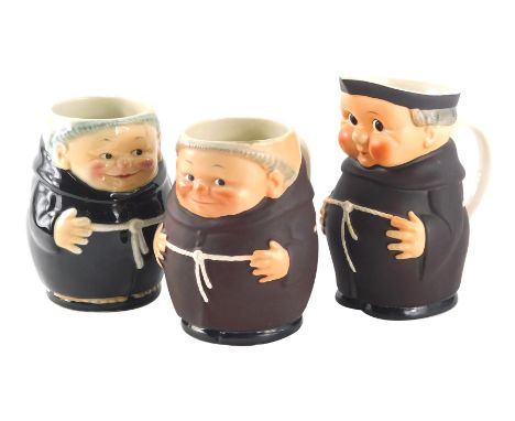 Three various Goebel Hummel monk figures, one in black and two in brown, 14cm high, etc., printed marks beneath. (3)