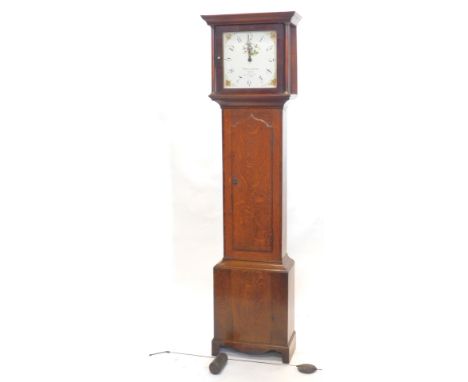 Anthony Stevenson, Sleaford. A 19thC oak longcase clock, the square dial painted with shells, flowers, etc., with 30 hour fou