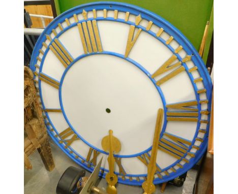 A large Potts of Leeds tower or municipal clock, with blue and gilt painted dial, with gilt metal handles and Perspex backing