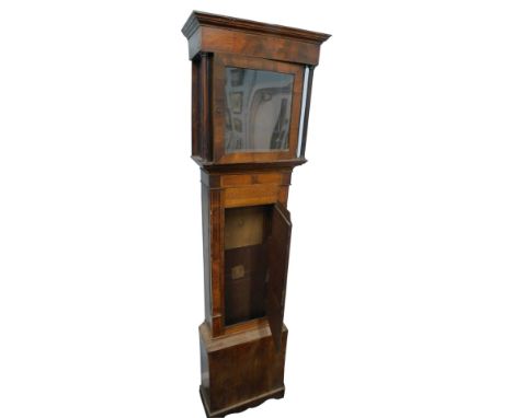 A 19thC oak and mahogany cross banded broad longcase clock case, 214cm high.