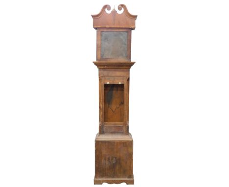 A 19thC oak mahogany and ebony strung longcase clock case, 213cm high. (AF)