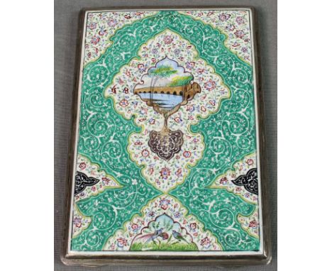 Zigarettenetui. Silber. Isfahan. Antik.11,5 cm x 8,3 cm x 1,2 cm. 155 Gramm. Silber mit Emaille. Kadscharen-Dynastie um 1900.