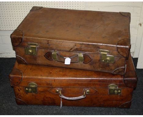Benjamin Piccadilly, a stitched leather cabin trunk with brass furniture. The front named W A Morris, 12th Lancers, 27 x 41 x