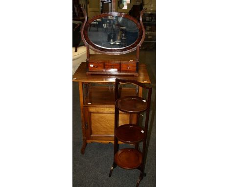 An Edwardian mahogany night stand, the rectangular top over shelf and panel door on square tapering legs, together with an Ed