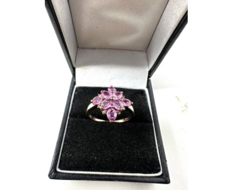 9ct Yellow Gold Diamond &amp; Pink Sapphire Dress Ring (2.9g) 