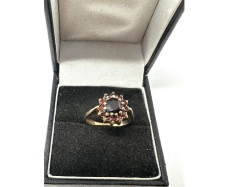 9ct Gold Vintage Garnet Halo Dress Ring (3.1g) 