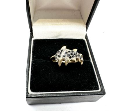 9ct gold sapphire &amp; diamond dolphin ring weight 2g 